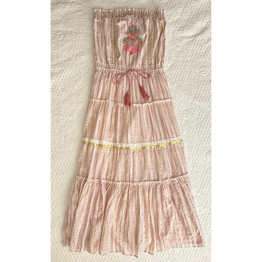 Venus Striped Strapless Embroidered Maxi Dress Metallic Boho Women’s Large - Picture 2 of 12